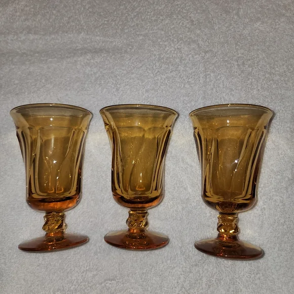 Elegant Vintage Amber Jamestown Fostoria Water Goblet  | Set of 3 - Picture 3 of 11